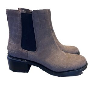 Vince Camuto Kelivena Taupe Suede Croc Chelsea Booties